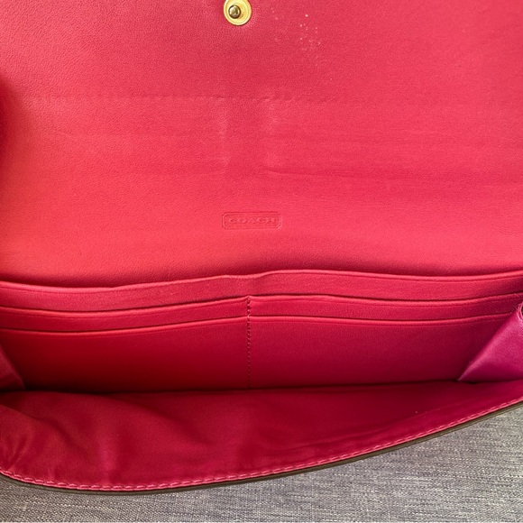 Coach Saffiano Soft Leather Pink Ruby Slim Long Envelope Wallet - Picture 10 of 11